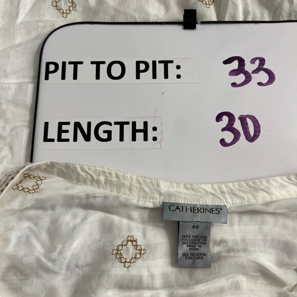 Catherines Cream Beige Embroidered Flowy Boho Peasant Style Blouse Size 4X - Picture 3 of 5